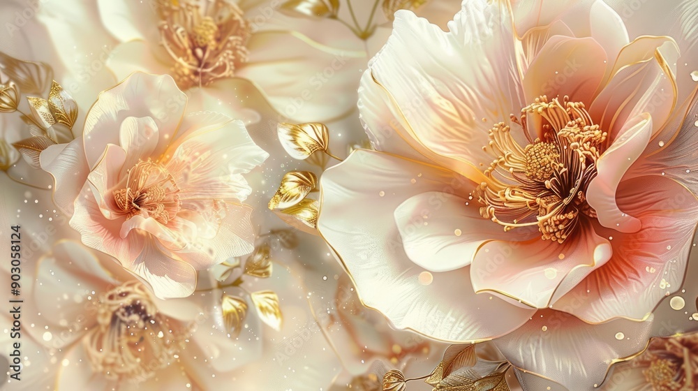 Flower Background. 3D Render of Golden Floral TV Wallpaper for Wedding Decor Flower Background. 3D Render of Golden Floral TV Wallpaper for Wedding Decor