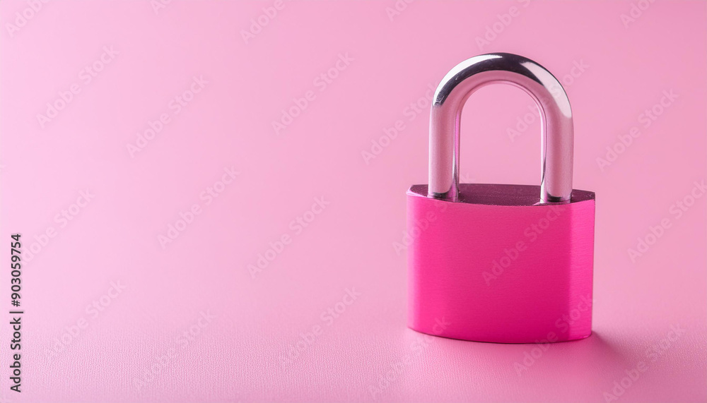 Pink metal padlock on pink backdrop. Close-up view. Pink metal padlock on pink backdrop. Close-up view.