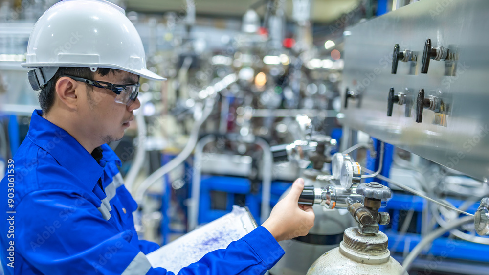 Asian engineer working at Operating hall,Thailand people wear helmet ...