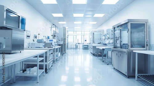 A sterile lab interior with stainless steel equipment