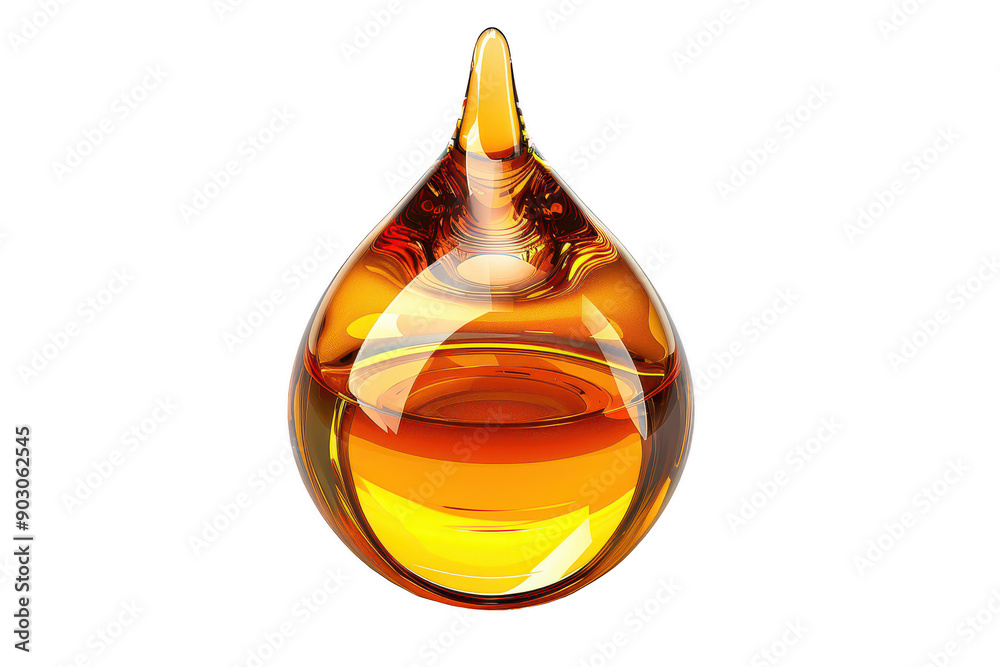 Close-up of a Shiny Amber Liquid Drop with High Reflection and Transparency Close-up of a Shiny Amber Liquid Drop with High Reflection and Transparency