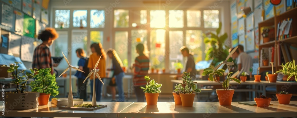 A vibrant classroom filled with students engaged in project-based learning about nature and sustainability. A vibrant classroom filled with students engaged in project-based learning about nature and sustainability.