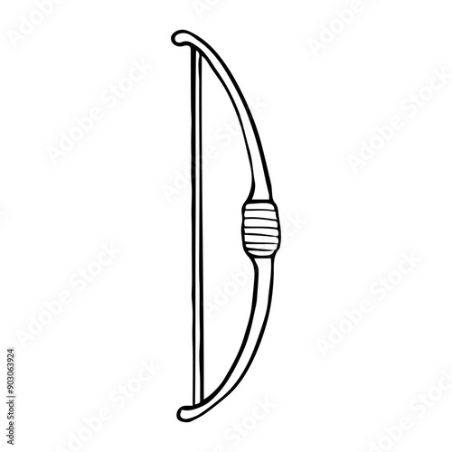 Weapon bow for throwing arrows hand drawn in doodle style. Archery at the target. Sports shooting. Hunting. Arc stick with bowstring. Vector line art illustration.