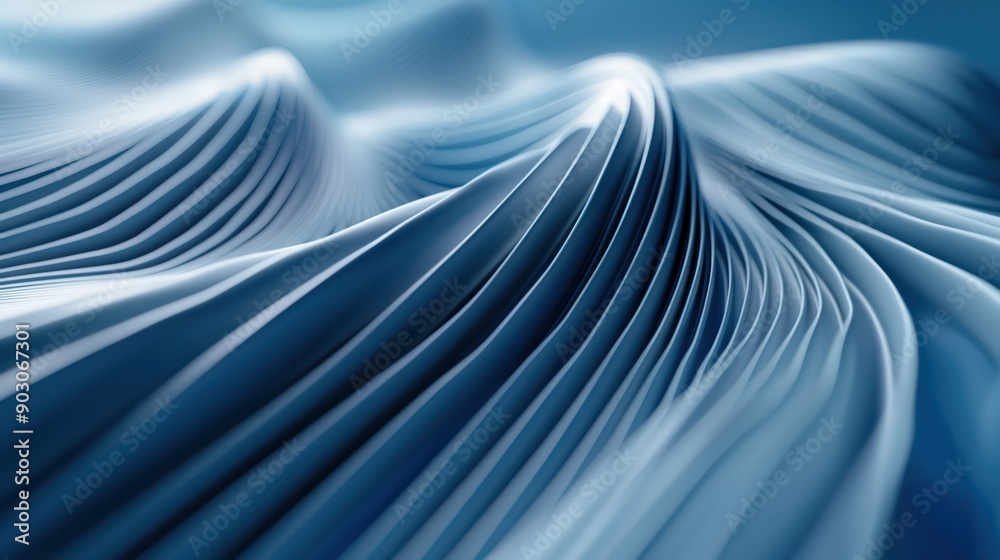 Abstract background with blue flowing curved waves. Generative AI Abstract background with blue flowing curved waves. Generative AI