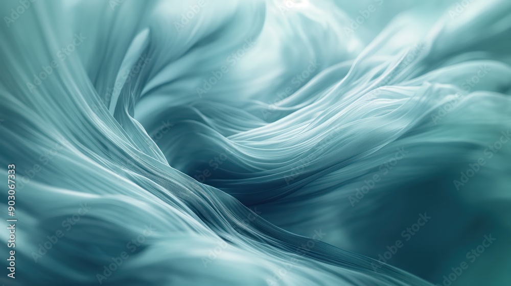 Fototapeta premium Abstract background with blue flowing wavy silk material. Generative AI