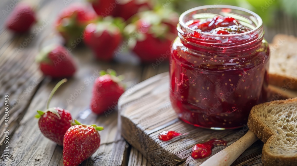 Strawberry Jam with Toast and Fresh Strawberries Strawberry Jam with Toast and Fresh Strawberries
