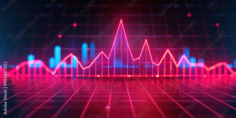 Fototapeta premium Abstract neon chart depicting data growth and fluctuation.