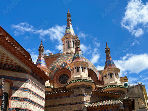 Vew of the Church of Sant Roma on a summer day. Close-up. Lloret de Mar. Spain. photo