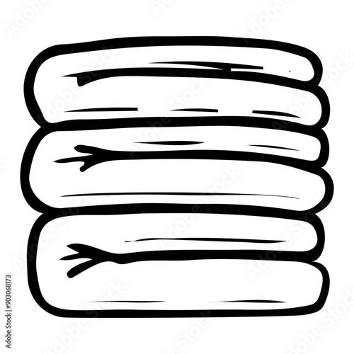 Stack of folded bed linen hand drawn doodle. Washing and drying textiles in the laundry room. Cleaning the house. Vector outline line art illustration.