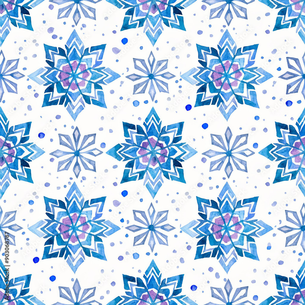 seamless pattern, winter, ice flower and snowflake; hand drawn watercolor seamless pattern, winter, ice flower and snowflake; hand drawn watercolor