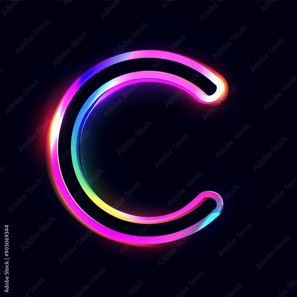 C text logo lettering with clear font and neon-colored aurora light on a black background C text logo lettering with clear font and neon-colored aurora light on a black background