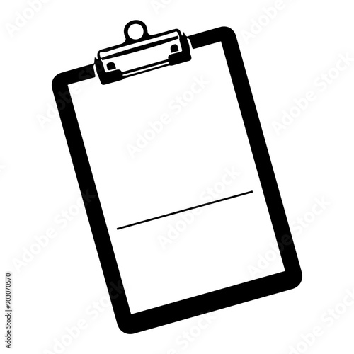 Black and white illustration of a clipboard, useful for office or school-related graphics.