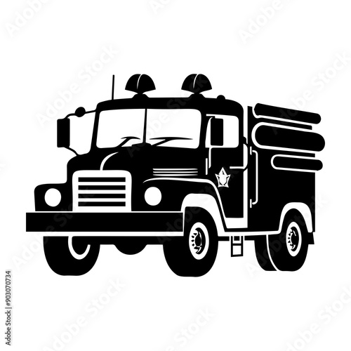 Black silhouette of a fire truck, great for emergency and firefighting themes.