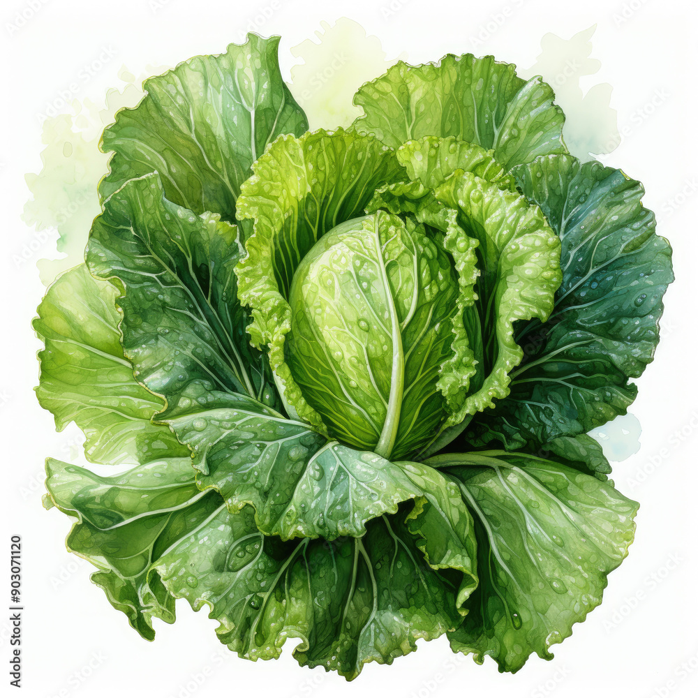 Watercolor Lettuce, clipart Illustration, Generative Ai Watercolor Lettuce, clipart Illustration, Generative Ai