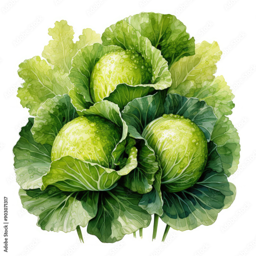 Fototapeta premium Watercolor Lettuce, clipart Illustration, Generative Ai