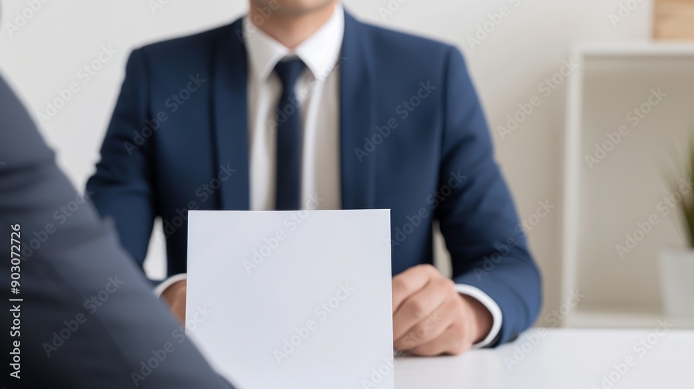 A close-up of an HR manager conducting an exit interview with a laid-off employee, with copy space, high-resolution photo, hyper realistic A close-up of an HR manager conducting an exit interview with a laid-off employee, with copy space, high-resolution photo, hyper realistic