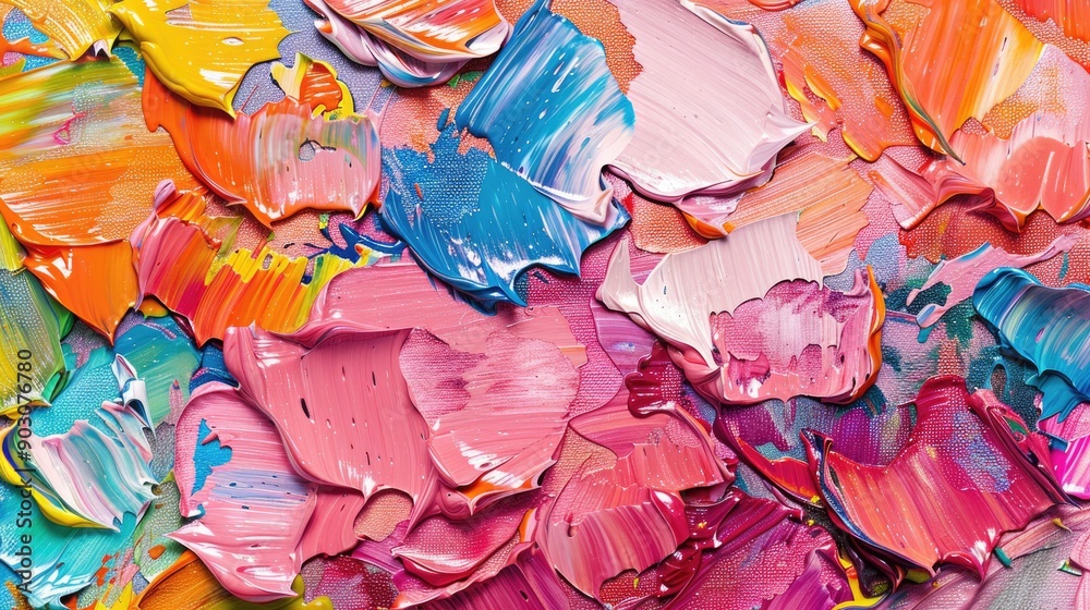 Fototapeta premium Impasto Texture. Traditional Oil Painting with Multicolored Strokes on Canvas