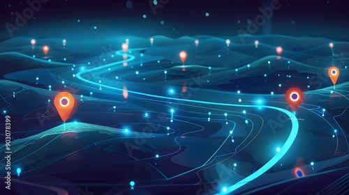 A digital marketing roadmap with markers illustrated as digital beacons lighting the path 