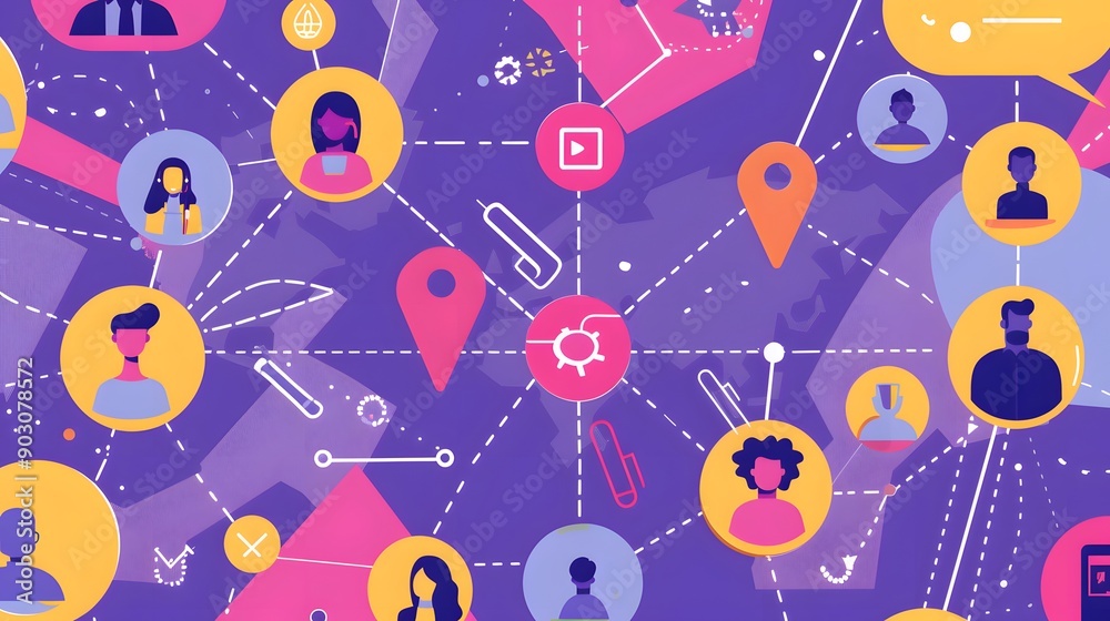 A digital marketing strategy map with markers illustrated as digital trailblazers A digital marketing strategy map with markers illustrated as digital trailblazers