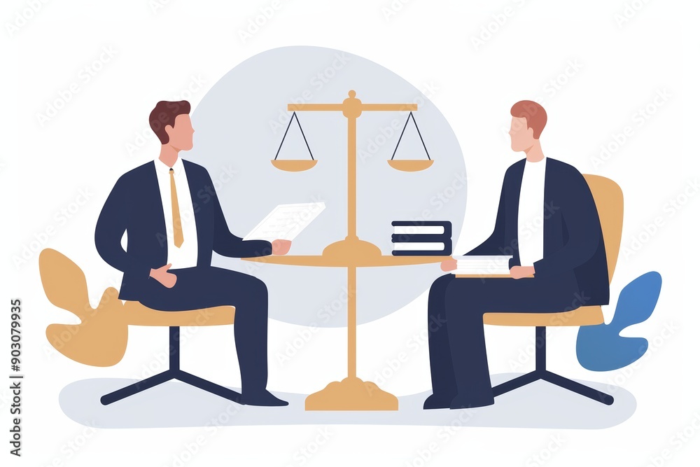 A lawyer meeting with a business owner about filing for bankruptcy, in a legal office, flat design illustration, high-resolution photo, hyper realistic A lawyer meeting with a business owner about filing for bankruptcy, in a legal office, flat design illustration, high-resolution photo, hyper realistic