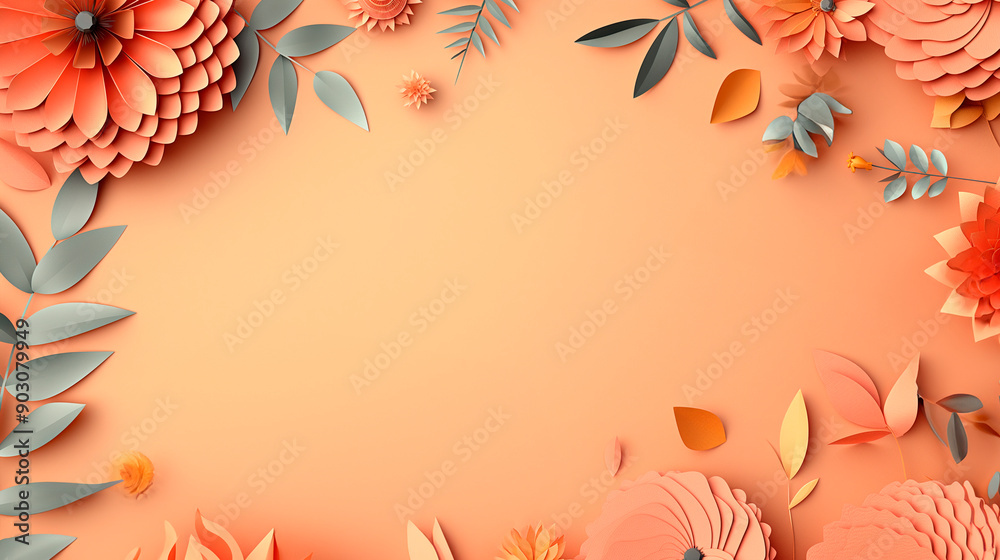 Obraz premium Beautiful Arrangement of Paper Flowers in Warm Tones Against a Soft Peach Background