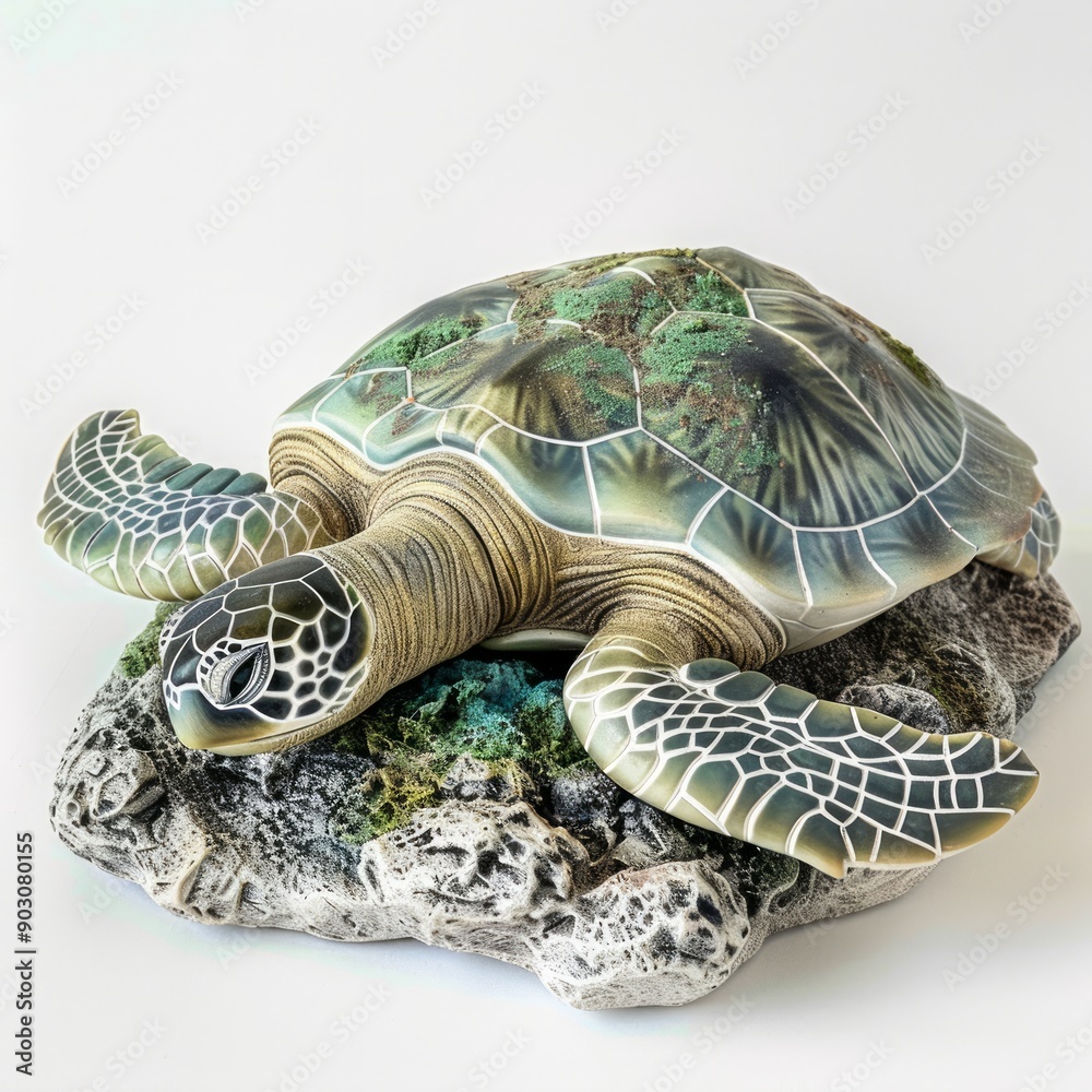 Fototapeta premium Hyperrealistic full shot natural look vivid color tonality photo of Turtle isolated on a white 