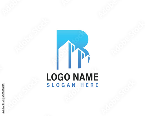 Letter B Building Construction Development Blue Vector Logo Design