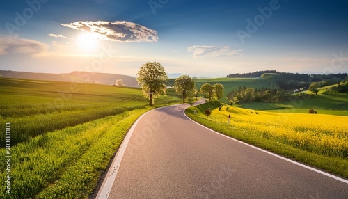 road in countryside in spring birkenfeld franconia bavaria germany photo