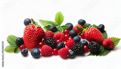 composition of fresh berries and green leaves