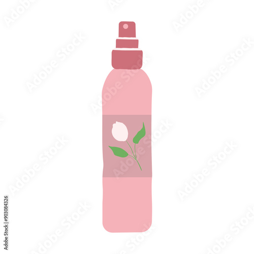 Hand drawn flat vector illustration with cosmetic products. Skin care packaging: dispenser in pastel green and pink colors. Perfect for shop, home decor, stickers, cards, flyers