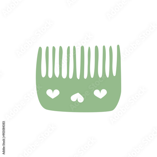 Flat vector illustration with hair care isolated object: hair dressing table comb, dresser comb for hair, mustache, beard. Hand-drawn funny hair styling grooming comb