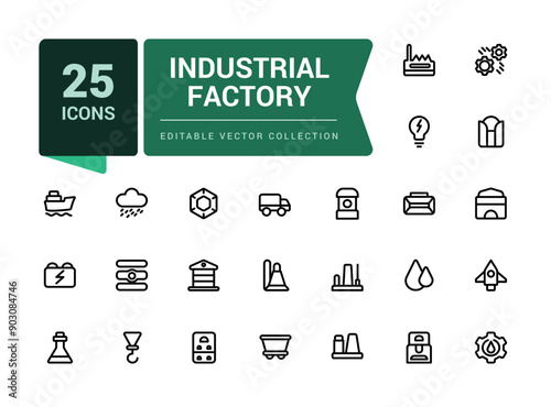 Industrial factory linear icons collection. Set of thin line icons in black. Industry and construction minimal icons. Vector illustration.