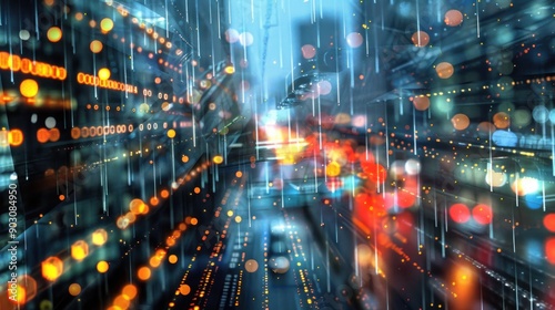 Wallpaper Mural Cityscape with Rain and Glittering Lights Torontodigital.ca