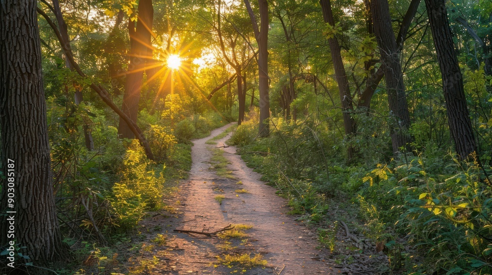 Fototapeta premium Sunset Pathway Through Forest