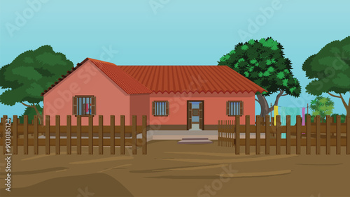 Asian rural village house background landscape vector design. House illustration for2d cartoon animation