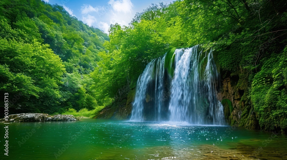 Tranquil Waterfall in Lush Forest Tranquil Waterfall in Lush Forest