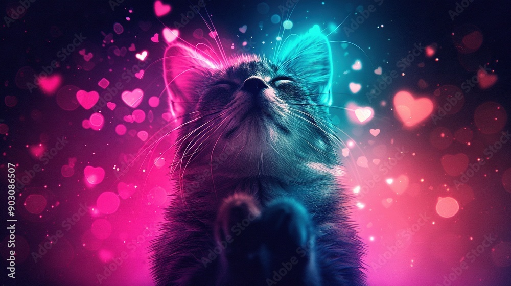   A close-up of a cat with a heart pattern on its face and closed eyes