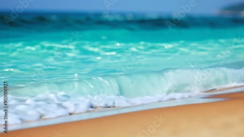 Blurred summer sea beach background, ocean waves, vacation mood photo