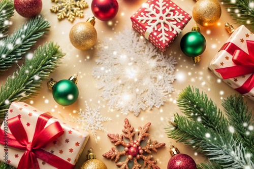 New Year's card for 2025 with a beautiful background, Christmas background, sparkling gold and blue confetti. Panoramic background for a banner for New Year and Christmas