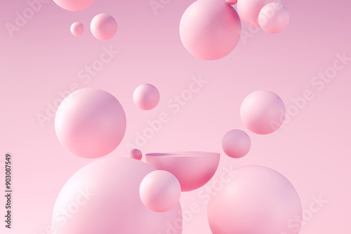 Minimal product podium stage with pink balloons. 3D illustration rendering