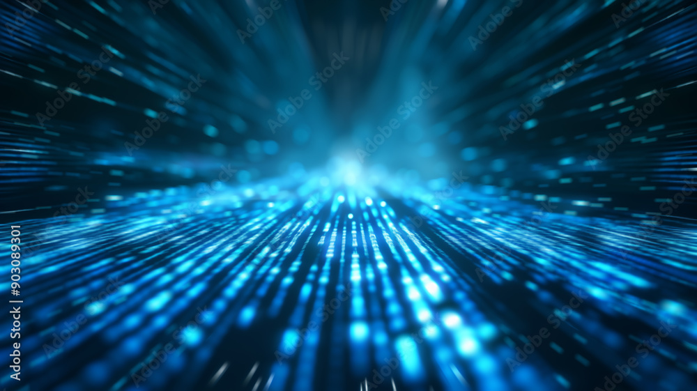 Fototapeta premium Abstract digital background with binary code streams in a futuristic setting, showcasing technology and data flow.