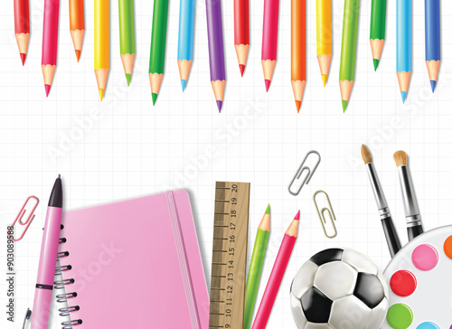 Supplies isolated set, back to school background. Vector. Colorful school supplies, vector illustration. Stationery 