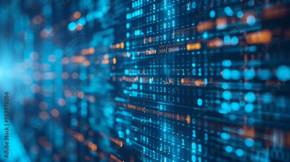 Abstract digital background with binary code streams in a futuristic setting, showcasing technology and data flow. Abstract digital background with binary code streams in a futuristic setting, showcasing technology and data flow.