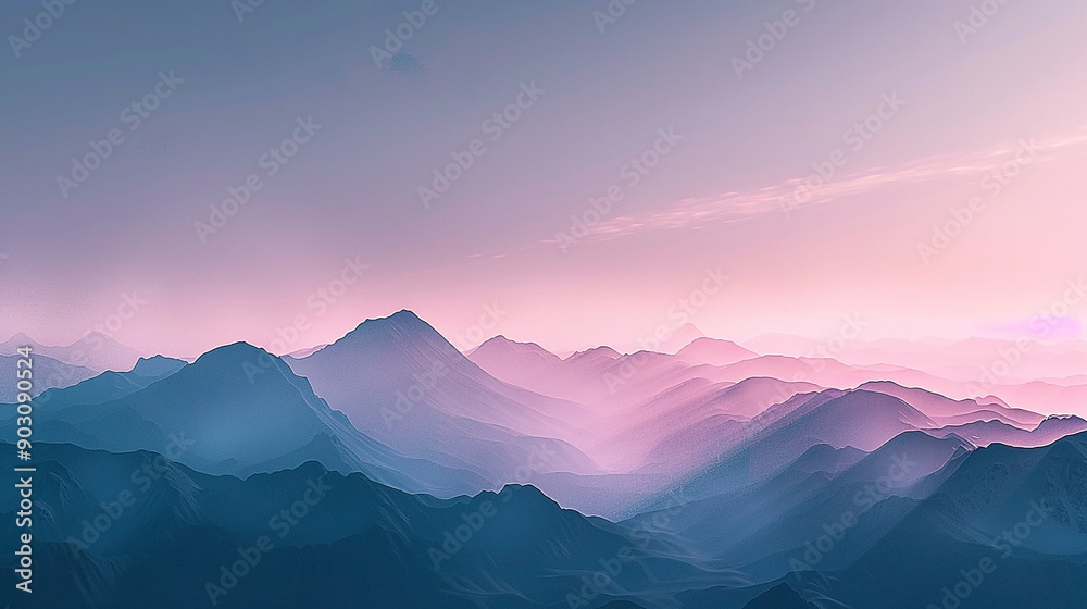 Serene mountain range silhouetted against a soft pink sky. Serene mountain range silhouetted against a soft pink sky.
