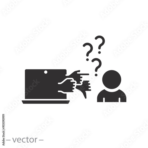 cyber bullying icon, internet criticism, flat vector illustration