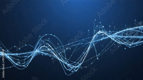 Digital networks with data strings and connection points on a blue background