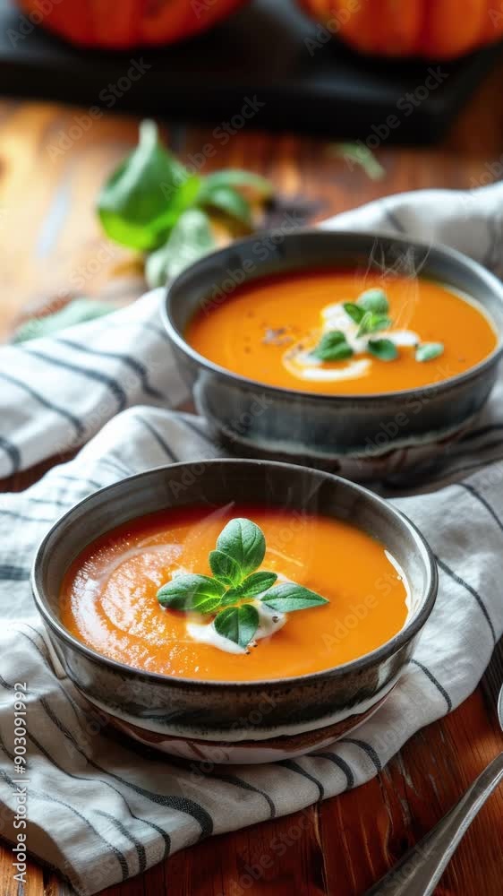 Zooming in on Delicious Bowls of Pumpkin Soup Zooming in on Delicious Bowls of Pumpkin Soup
