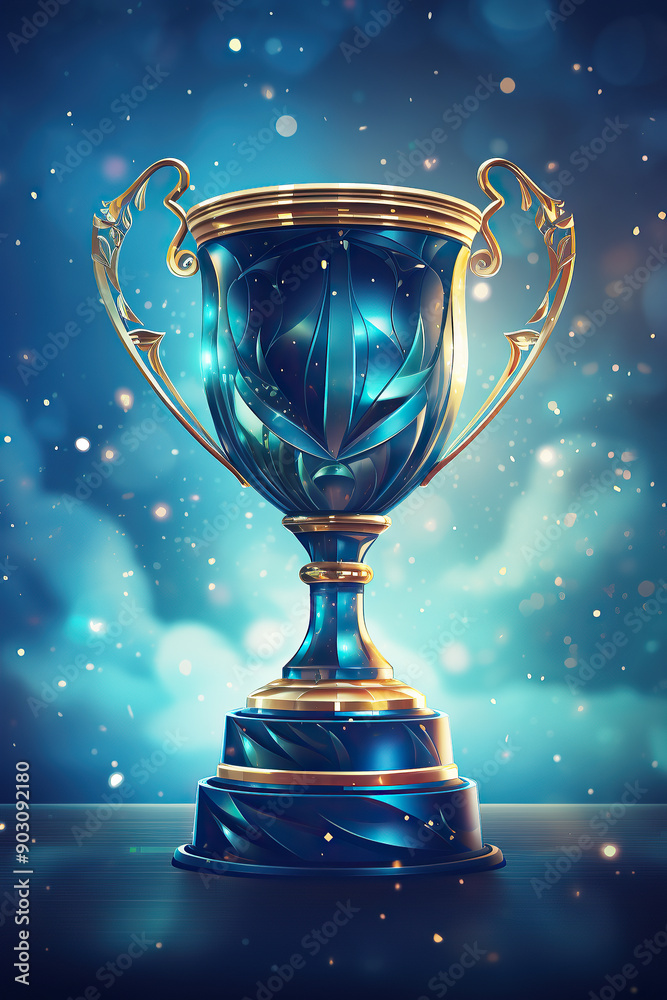 generated illustration of golden trophy cup winner on bokeh background. generated illustration of golden trophy cup winner on bokeh background.