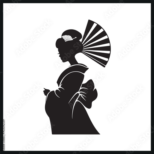 Silhouette of a Geisha with Fan 