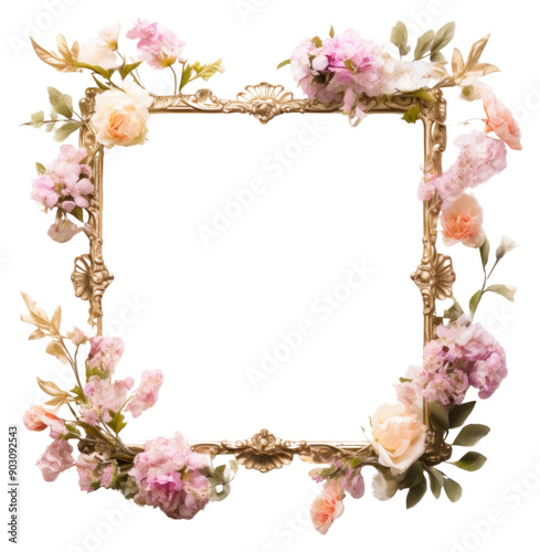 PNG Sqaure flower vintage frame white background decoration fragility.